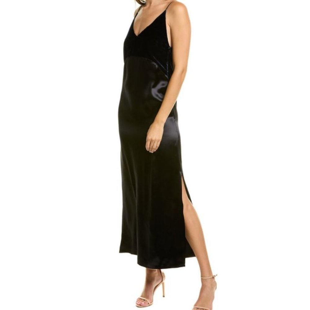 Maje Navy Blue Velvet & Satin Slip Dress | S